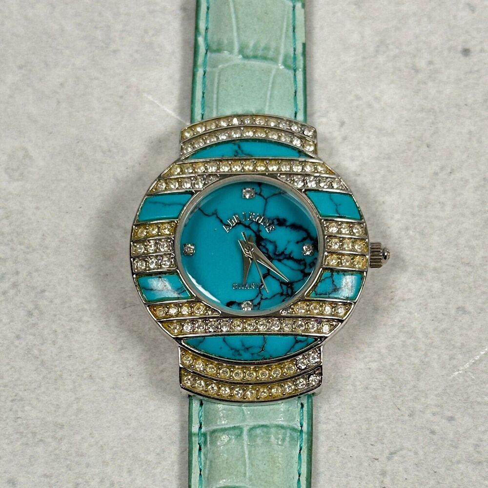 Adrienne Watch Womens 26mm Pave Bezel Faux Blue Stone Southwestern New Battery